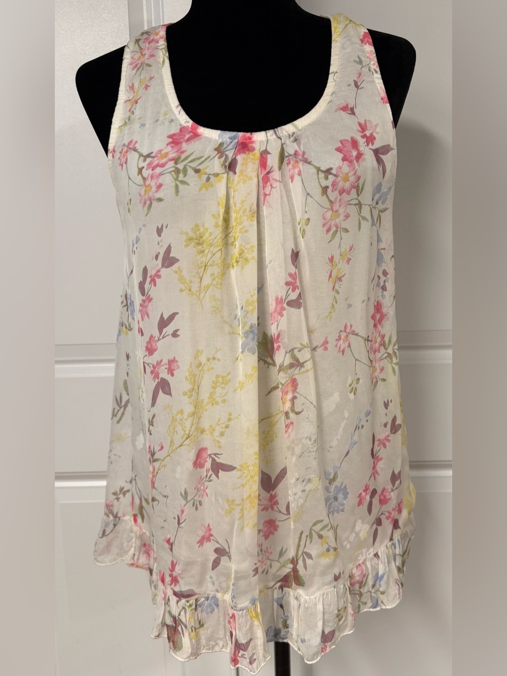 Tendenze Silk Floral Ruffle Top Blouse